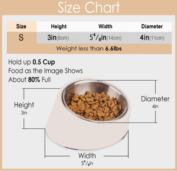 size chart of a dog food bowl